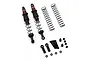 A pair of Yeah Racing 110mm Desert Cobra dual spring RC shock absorbers in black and red, with spare springs and mounting hardware on a white background.