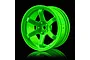 A single bright green MST TE37 style RC car wheel rim with a six-spoke design against a black background.