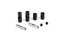 A set of Losi universal joint rebuild parts including metal barrels, pins, and grub screws on a white background.