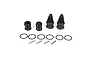 Losi front and rear centre drive coupler set including metal couplers, rubber boots, metal pins, and retaining rings on a white background.