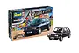 Revell 1/24 scale 1983 VW Golf GTI Pirelli 35th Anniversary model kit box and a fully assembled dark blue model car.