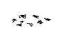 A collection of various black button head screws of different lengths arranged in small groups on a white background.