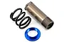 Losi servo saver adjuster set featuring a threaded metal sleeve, a black coil spring, and a blue anodized adjustment collar.
