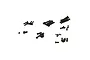 A collection of various sizes of black metal countersunk head screws for RC vehicles arranged in small groups on a white background.
