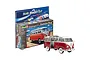 Revell 1/24 scale Volkswagen T1 Samba Bus model kit box and a fully assembled red and white model bus.