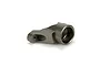 A gunmetal grey aluminium lower servo saver arm for an RC car, shown from a side angle on a white background.