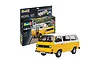 Revell 1/24 scale VW T3 Bus plastic model kit box and a fully assembled yellow and white model van.