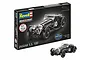 Revell 1/32 scale Jaguar SS 100 plastic model starter kit box and a fully assembled black model car on a white background.