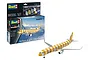 Revell 1/144 scale Airbus A321-200 Condor model kit box and a fully assembled, painted model aircraft with yellow and white stripes.
