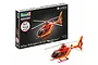 Revell 1/72 scale Airbus EC135 Air-Glaciers helicopter plastic model kit box and assembled model on a white background.