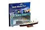 Revell 1/1200 scale R.M.S. Titanic model starter kit in blister packaging with a fully assembled and painted model ship displayed in front.