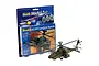 Revell 1/144 scale AH-64D Apache Longbow plastic model kit in blister packaging with a fully assembled and painted model helicopter in the foreground.