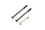 A set of three metal screws for RC car maintenance, including two long flat-head screws and one shorter socket-head screw.