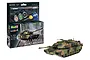 Revell 1/72 scale M1A1 AIM(SA)/M1A2 Abrams model kit box and a fully assembled, painted tank model on a white background.