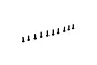 A set of ten black button head screws arranged in a diagonal line against a white background.