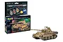Revell 1/72 scale Panther Ausf. G tank model kit box with included paints, glue, and brush, alongside a fully assembled and painted model.