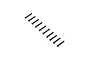 A set of ten black button head screws arranged in a diagonal line on a white background.