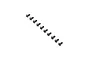 A set of ten black metal button head screws arranged in a diagonal line on a white background.