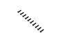 A set of ten black metal button head screws arranged in a diagonal line on a white background.