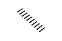 A set of ten black button head screws arranged in a diagonal line against a white background.
