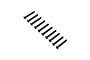 A set of ten black button head screws arranged in a diagonal line on a white background.