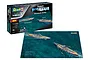 Revell 1/1200 scale First Diorama Bismarck Battle model kit box and assembled diorama display showing HMS King George V and Bismarck ships.