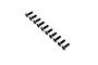 A set of ten black metal countersunk head screws arranged in a diagonal line on a white background.