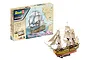 Revell 1/225 scale HMS Victory Battle of Trafalgar model kit box and the fully assembled ship model on a white background.