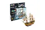Revell 1/225 scale HMS Victory plastic model kit box and a fully assembled, painted model ship on a display stand.