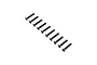A set of ten black countersunk head screws arranged in a diagonal line against a white background.