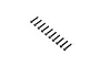 A set of ten black metal cap head screws arranged in a diagonal line against a white background.