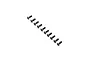 A set of ten black metal countersunk head screws arranged in a diagonal line against a white background.