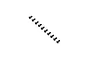 A set of ten black metal button head screws arranged in a diagonal line against a white background.