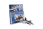 Revell 1/144 scale F/A-18E Super Hornet plastic model starter kit in blister packaging with a fully assembled model plane in front.
