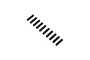 Ten black metal grub screws arranged in a diagonal line on a white background.