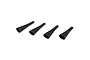Four black rubber shock boots for Losi RC vehicles arranged in a row on a white background.