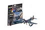 Revell 1/72 scale Vought F4U-4 Corsair model kit box and a fully assembled, painted model aircraft on a white background.