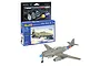 Revell 1/72 scale Messerschmitt Me 262 A-1a plastic model kit box with included paints, glue, and brush, alongside a fully assembled and painted model.