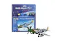 Revell 1/72 scale P-51D Mustang plastic model kit in blister packaging with a fully assembled and painted model plane in the foreground.