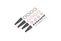 A set of TLR shock rebuild parts including four rubber shock boots, various O-rings, spacers, and small washers arranged on a white background.