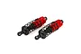 Two red and black Losi RC rear shock absorbers with coil springs on a white background.