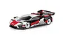 Team Associated TC28 1/28 scale RC touring car with a white, black, and red livery, featuring Team Associated and Reedy Power branding.