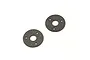 Two circular dark grey slipper clutch pads with a central hole and three smaller mounting holes, isolated on a white background.