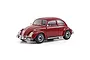 A studio shot of a ruby red Kyosho Mini-Z 1966 Volkswagen Beetle RC car on a white background.