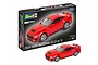 Revell 1/25 scale 2024 Ford Mustang GT model kit box and a fully assembled red model car on a white background.