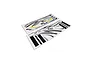 Two sheets of E-Flite Super Timber 1.7m RC plane decals featuring black stripes, E-Flite, Horizon Hobby, and Spektrum logos on a white background.