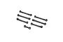 A set of seven black plastic suspension links for the Losi Micro-B RC car, arranged on a white background.
