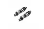 Two Losi aluminum front shock absorbers for the Micro-B RC car, featuring black plastic caps and ends with silver metal bodies and springs.