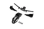 Losi Promoto-SM black replacement fender, handguards, and handlebars set with mounting screws on a white background.