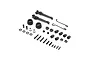 Losi Promoto-SM lean bar set including plastic arms, rubber boots, metal screws, bearings, and hardware components arranged on a white background.